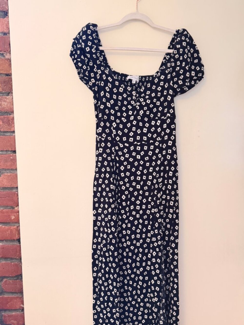 & OTHER STORIES Geometric Print Puff Sleeve Midi Dress In Black & White - Size 8 - Picture 3 of 12